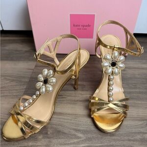 RARE Kate Spade Made In Italy Gold Pearl Floral Heels 8.5B Stiletto